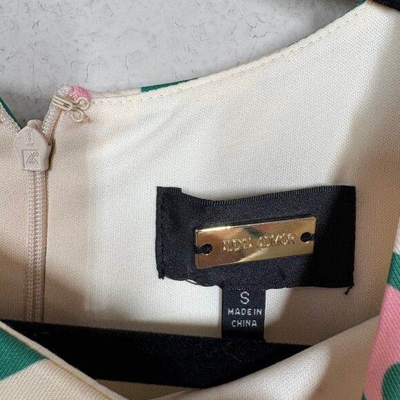 Alexia Admor Size Small Sheath Dress Pink Green Abstract Print Short Sleeves - Picture 7 of 10